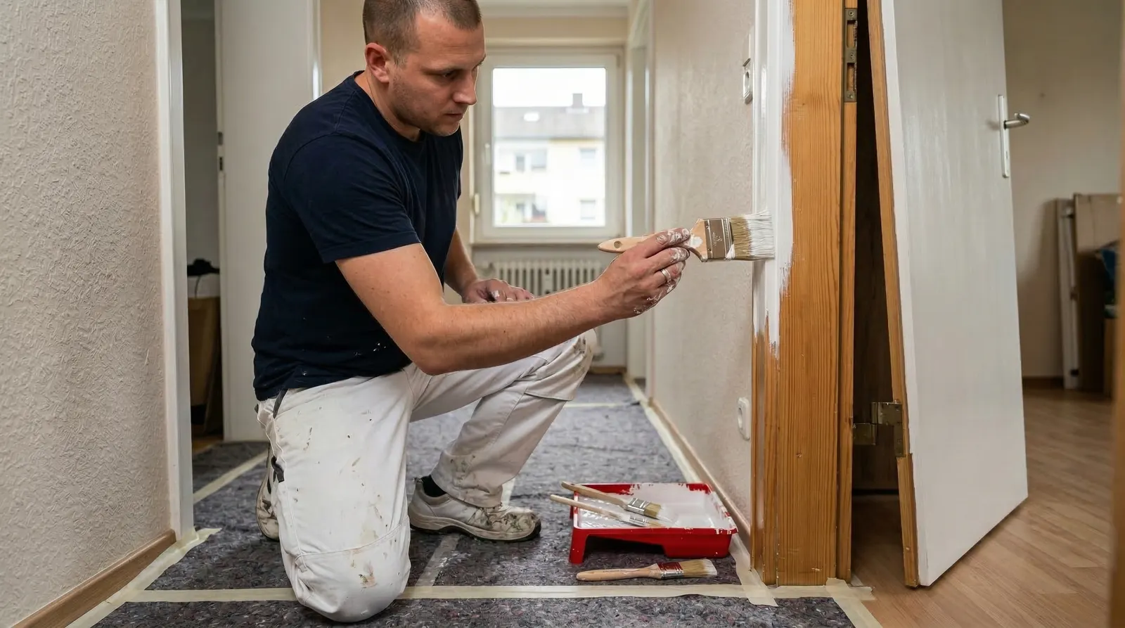 Lackierarbeiten an einer Innenwand mit sauberer Ausführung